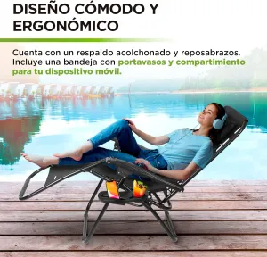 Hikeo Silla Plegable Antigravity 170° para Exteriores, Camastro de Gravedad Cero Portátil, Ultrarresistente con Cojín, Posavasos y Compartimento para Celular, para Camping, Playa, Alberca, Jardín