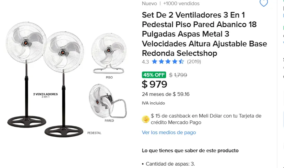 Set De 2 Ventiladores 3 En 1 Pedestal 