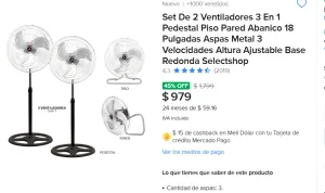 Set De 2 Ventiladores 3 En 1 Pedestal 