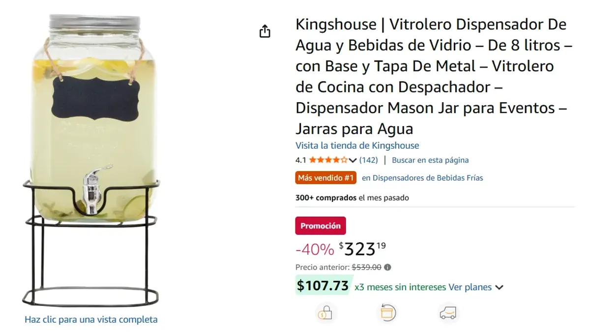 Vitrolero Dispensador De Agua  – De 8 litros 