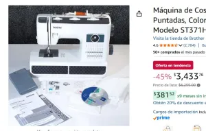Máquina de Coser Brother, 37 Puntadas, Color Blanco con Negro, Modelo ST371HD