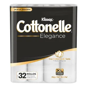 Kleenex Cottonelle Elegance XL, Papel Higiénico Extra Largo, Paquete con 32 Rollos de 228 Hojas Dobles C/U