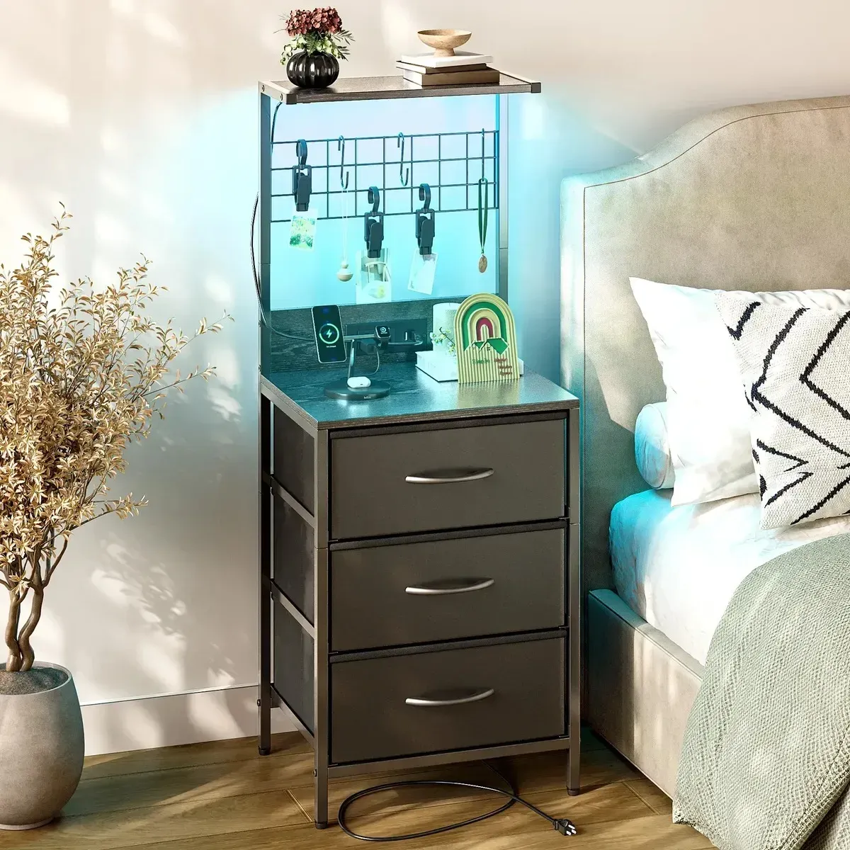 Buró Mesita De Noche Con 3 Cajones Y Red Moderno Buró