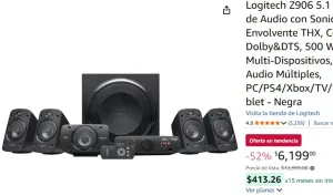 Logitech Z906 5.1 Sistema de Audio con Sonido Envolvente THX, Certificado Dolby&DTS, 500 W RMS, Multi-Dispositivos, Entradas Audio Múltiples, PC/PS4/Xbox/TV/Móvil/Tablet - Negra