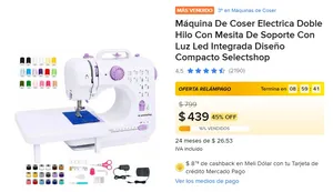 Máquina De Coser Electrica Doble Hilo Con Mesita De Soporte Con Luz Led Integrada Diseño Compacto Selectshop