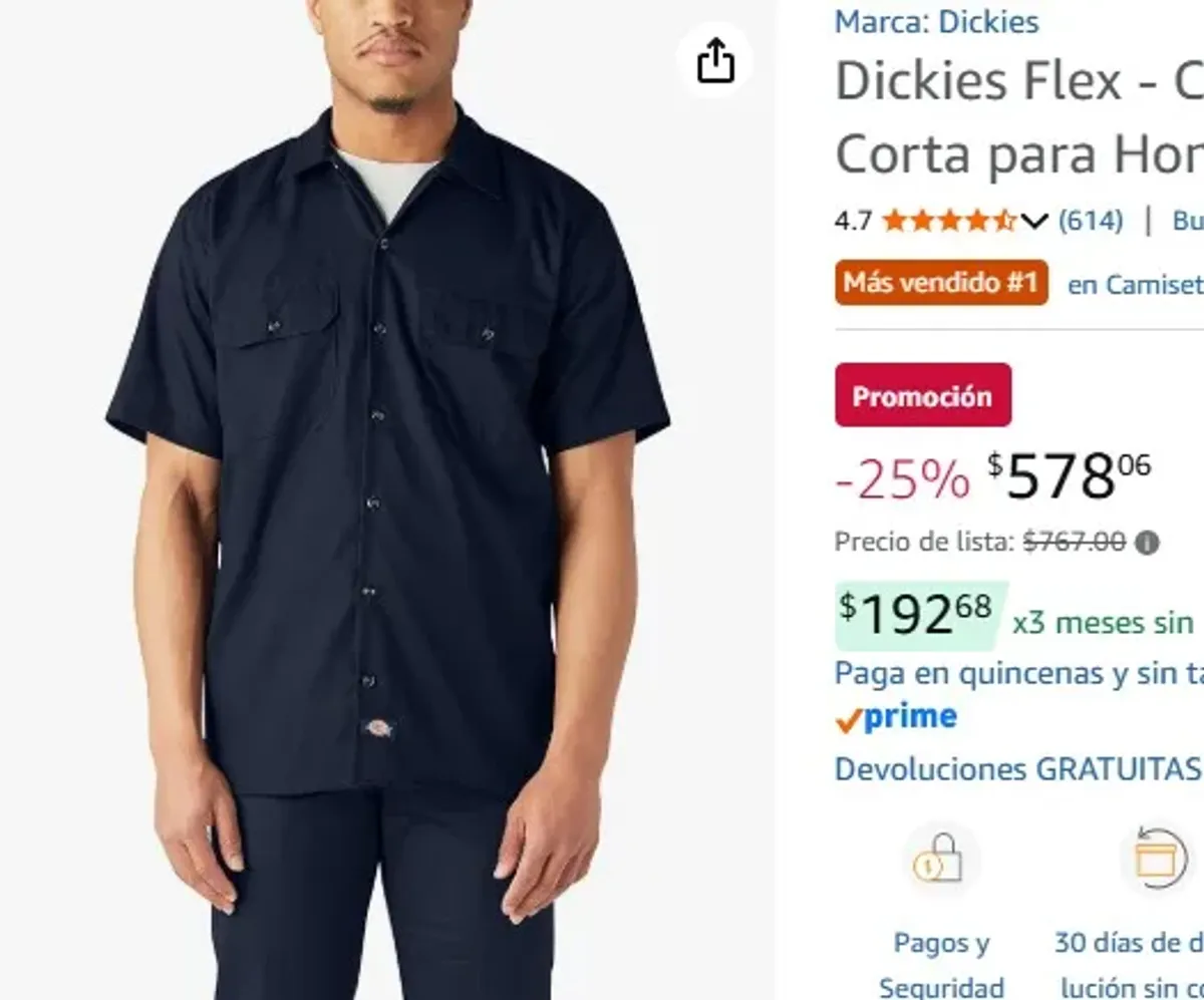 Dickies Flex - Camisa de Trabajo de Manga Corta para Hombre
