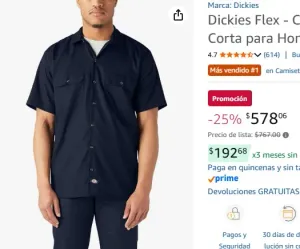 Dickies Flex - Camisa de Trabajo de Manga Corta para Hombre