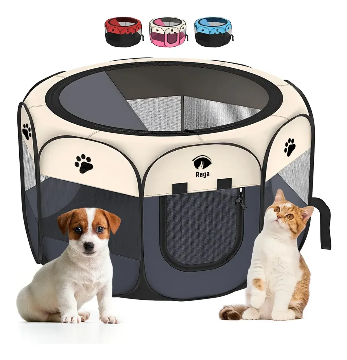 Casa Corral Portátil 91cm Para Mascotas Perro Área De Juego Color Gris