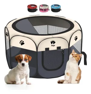 Casa Corral Portátil 91cm Para Mascotas Perro Área De Juego Color Gris