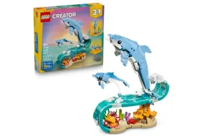 LEGO Creator “3 en 1” Animales Marinos: Hermosos Delfines – Figuras de Animales – 3 Formas de Construirlo: Delfines, Caballito de Mar o Cangrejo – para Peques de 9 Años o Más – 31385