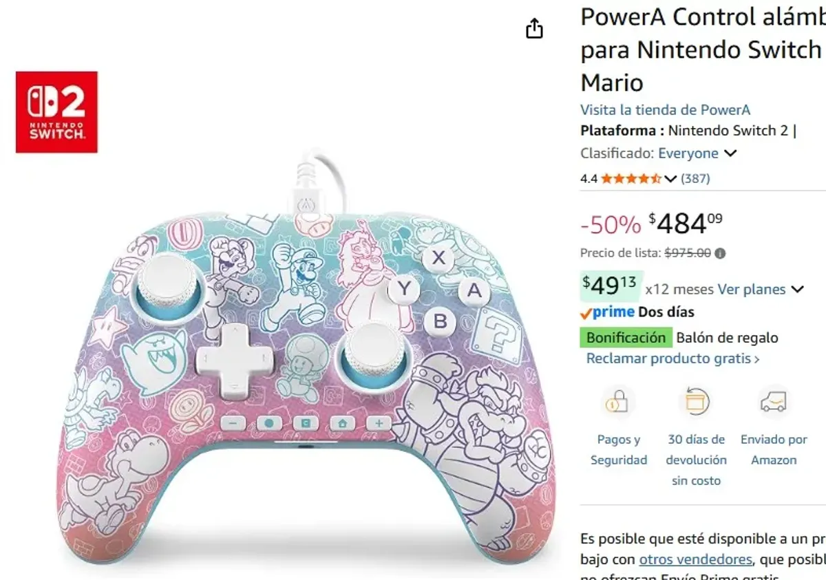 PowerA Control alámbrico para Nintendo Switch 2 - Mario