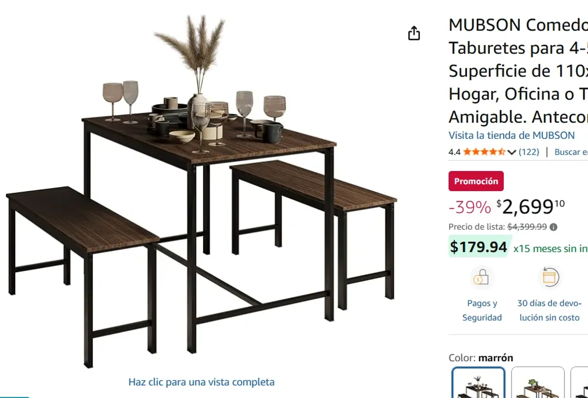 Comedor Minimalista con 2 Taburetes para 4-5 Personas 110x70 cm. 