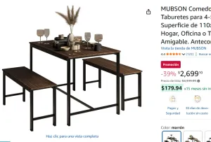 Comedor Minimalista con 2 Taburetes para 4-5 Personas 110x70 cm. 