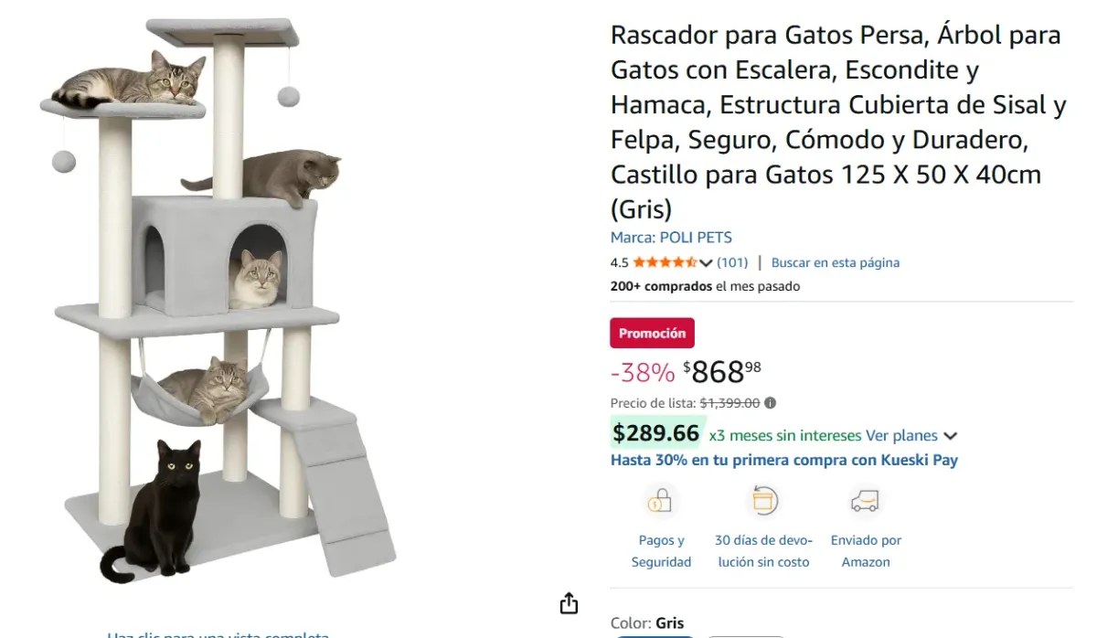 Rascador para Gatos Persa, Árbol para Gatos con Escalera, Escondite y Hamaca