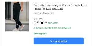 ÚLTIMAS HORAS Pants Reebok Jogger Vector French Terry Hombres Deportivo Jg