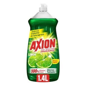 Jabón Líquido para Trastes Axion Limón 1.4 L. Máximo Poder Arrancagrasa | Menos Tallado y Mayor Rendimiento, Elimina Malos Olores, Frescura Cítrica Biodegradable, Protección Total para tu Vajilla