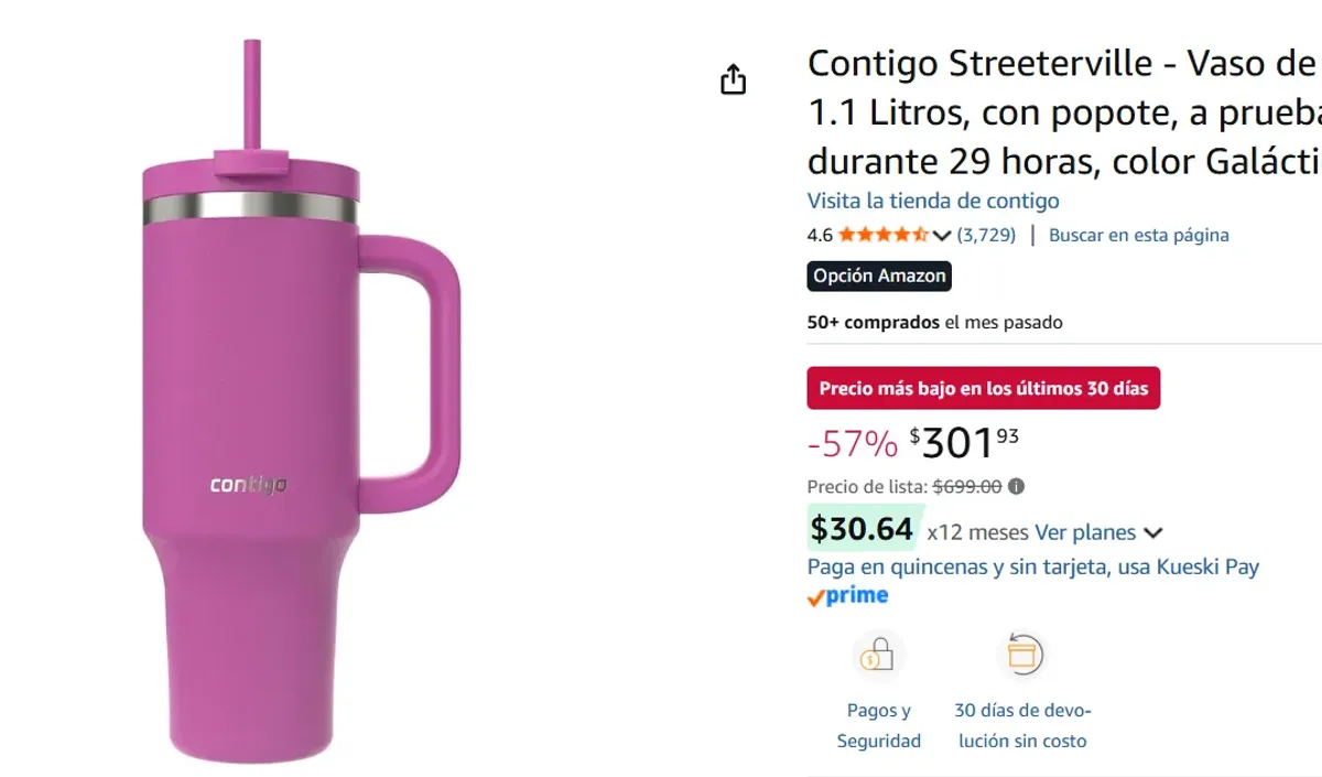 Vaso de acero inoxidable, 1.1 Litros