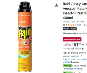 Raid Casa y Jardín Insecticida en Aerosol, Mata Mosquitos e Insectos Rastreros, Naranja 400ml