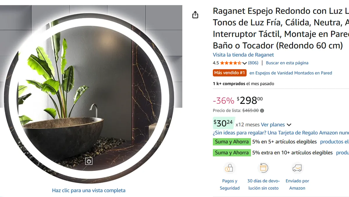 Espejo Redondo con Luz LED