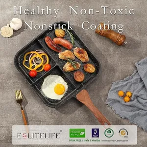 ESLITE LIFE - Sartén dividida antiadherente con tapa y pinzas para estufas, sartén versátil 3 en 1 de 11 pulgadas, sartén cuadrada para carne grande para cocinar en interiores y exteriores, sin PTFE y
