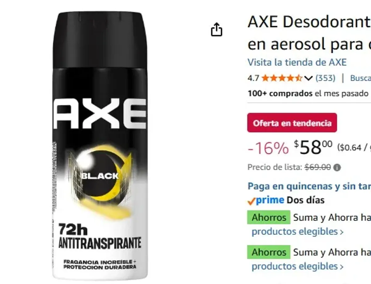 AXE Desodorante Antitranspirante BLACK en aerosol para caballero 90 g
