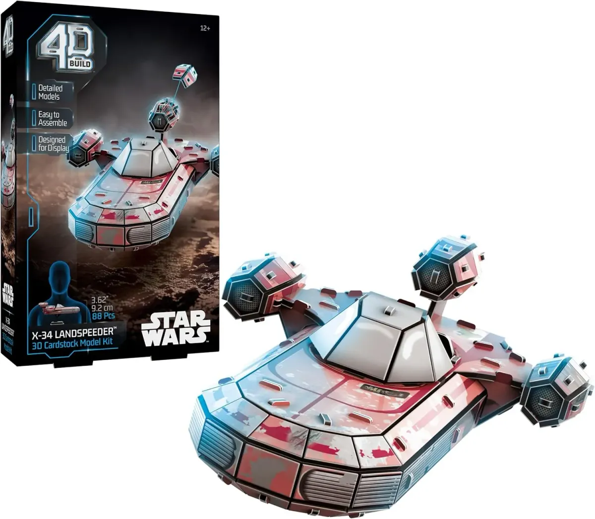 4D Build, Star Wars Luke’s X-34 Landspeeder 3D Puzzle Model Kit with Stand, 88 Pcs, Star Wars Desk Décor, Building Toys, 3D Puzzles for Ages 12 & Up
