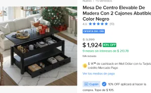 Mesa De Centro Elevable Con 2 Cajones 