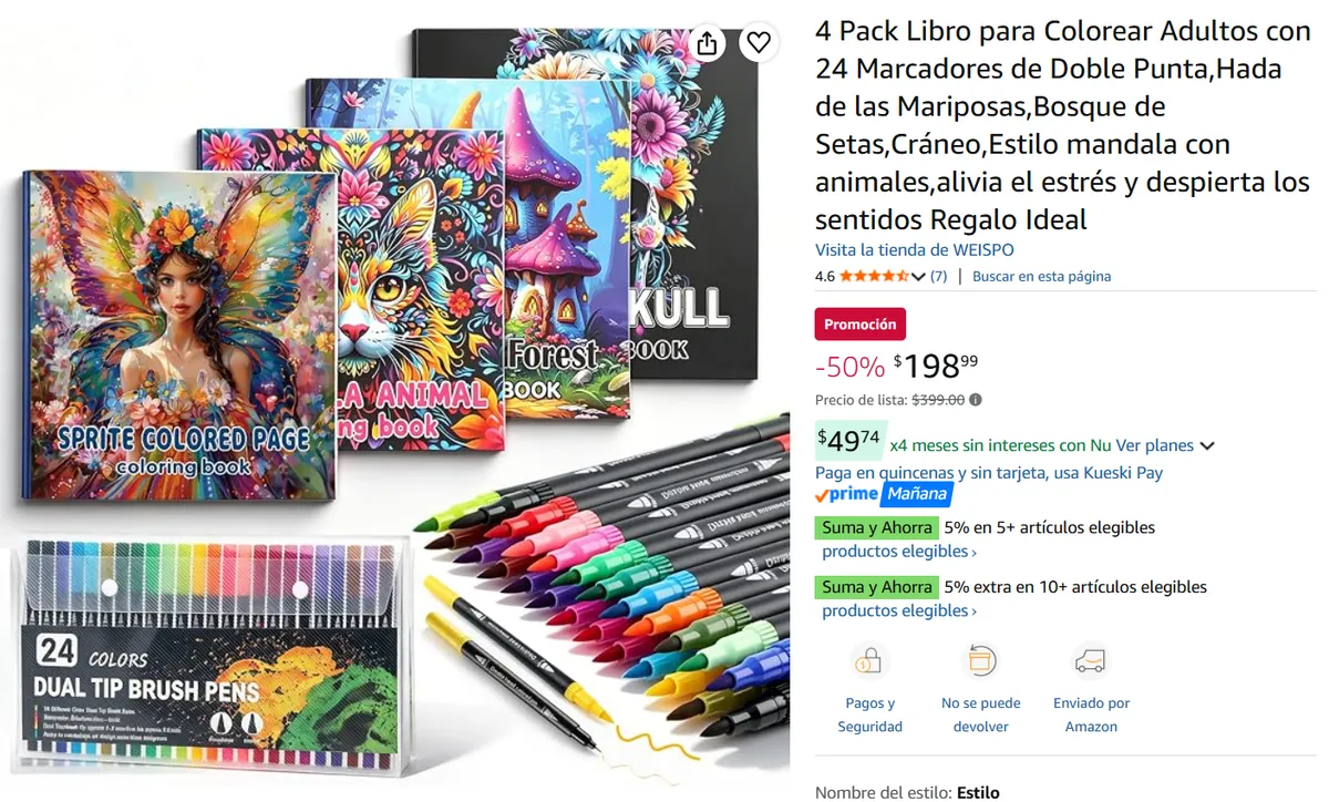 4 Pack Libro para Colorear Adultos con 24 Marcadores 