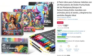 4 Pack Libro para Colorear Adultos con 24 Marcadores 