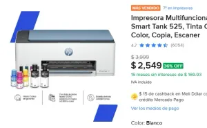 Impresora Multifuncional HP Smart Tank 525, Tinta Continua, Color, Copia, Escaner