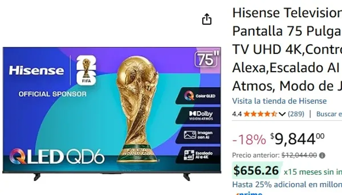 Hisense Television QD65QV(Modelo 2025) Pantalla 75 Pulgadas,QLED Smart Vidaa TV UHD 4K,Control Remoto por Voz con Alexa,Escalado AI a 4K,Dolby Vision Atmos, Modo de Juego Plus