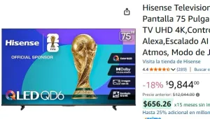 Hisense Television QD65QV(Modelo 2025) Pantalla 75 Pulgadas,QLED Smart Vidaa TV UHD 4K,Control Remoto por Voz con Alexa,Escalado AI a 4K,Dolby Vision Atmos, Modo de Juego Plus