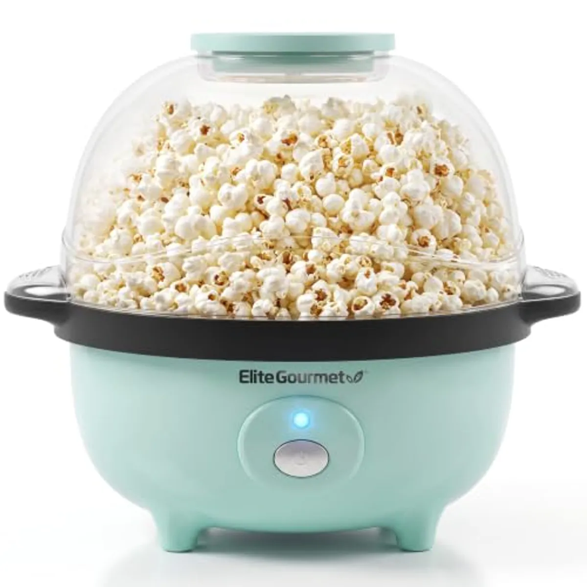 Elite Gourmet Automatic Stirring Popcorn Maker Popper, Electric Hot Oil Popcorn Machine with Measuring Cap &amp; Built-in Reversible Serving Bowl, Great for Home Party Kids, Safety ETL Approved, Mint