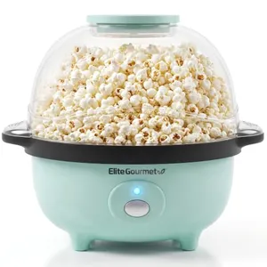 Elite Gourmet Automatic Stirring Popcorn Maker Popper, Electric Hot Oil Popcorn Machine with Measuring Cap &amp; Built-in Reversible Serving Bowl, Great for Home Party Kids, Safety ETL Approved, Mint