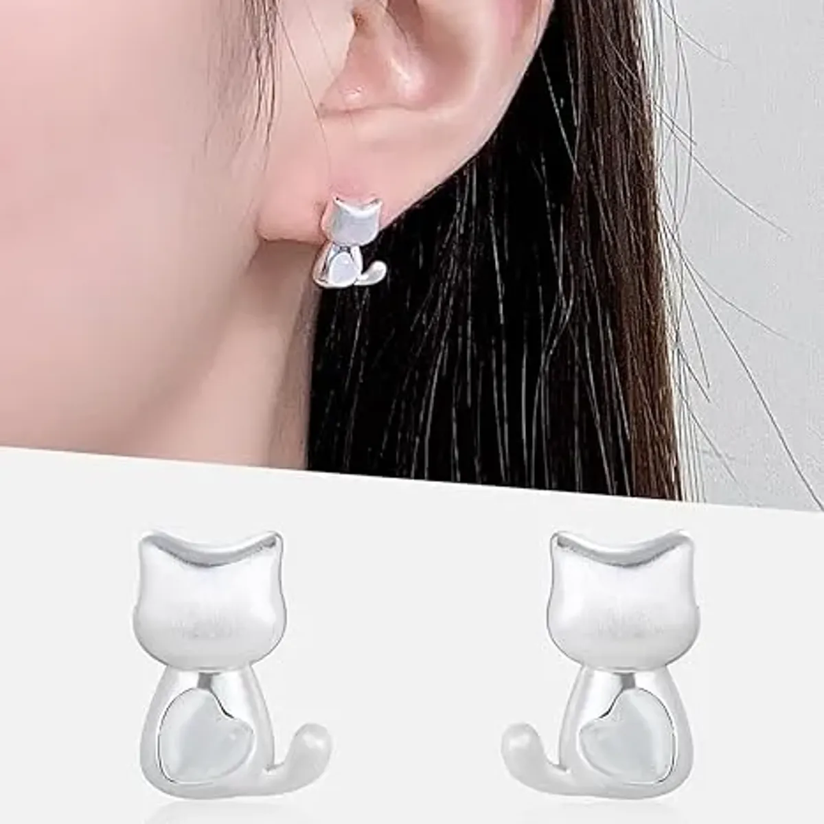 arete de tuerca de gato para mujer de plata de ley 925 con circonita cúbica hipoalergénica, joyería delicada barata para uso diario, fiesta, regalos de Navidad