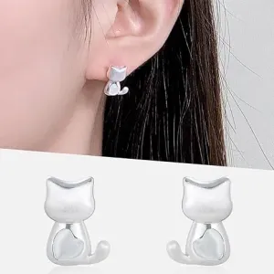 arete de tuerca de gato para mujer de plata de ley 925 con circonita cúbica hipoalergénica, joyería delicada barata para uso diario, fiesta, regalos de Navidad