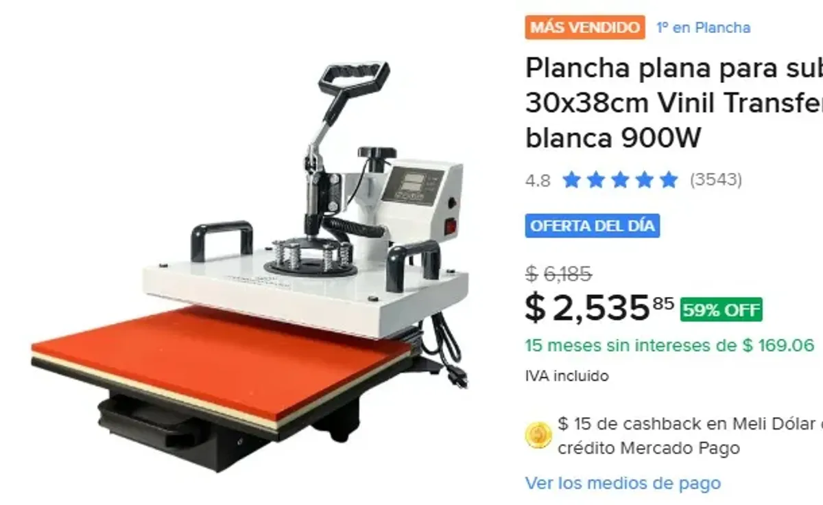 Plancha plana para sublimar 30x38cm Vinil Transfer Dtf color blanca 900W