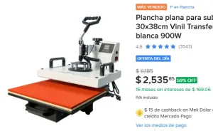 Plancha plana para sublimar 30x38cm Vinil Transfer Dtf color blanca 900W