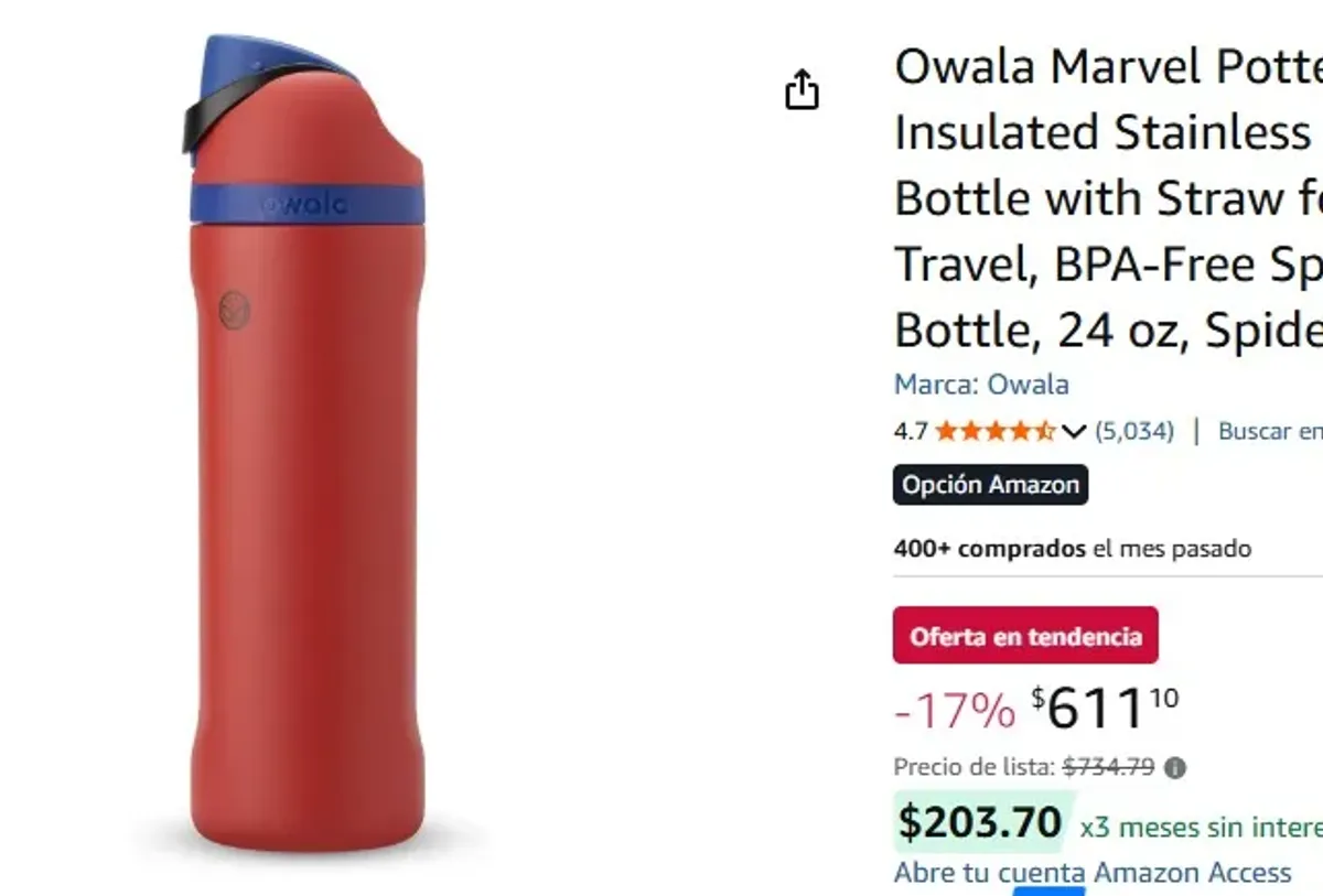 Owala Marvel Potter FreeSip Insulated Stainless Steel Water Bottle with Straw for Sports and Travel, BPA-Free Sports Water Bottle, 24 oz, Spiderman