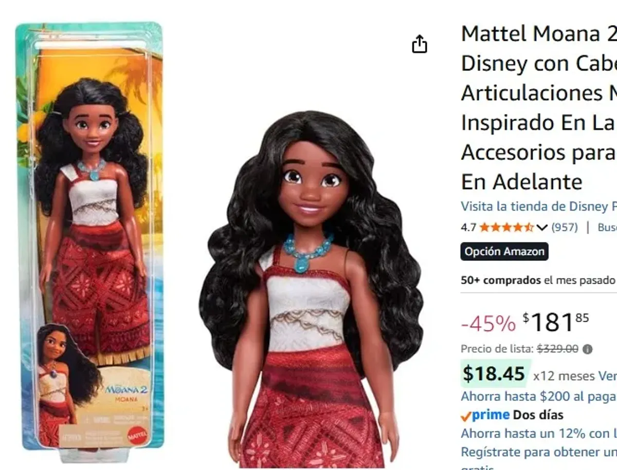 Mattel Moana 2 Muñeca Moana Disney con Cabello Ondulado Articulaciones Móviles Vestido Inspirado En La Película Y Accesorios para Niñas De 3 Años En Adelante