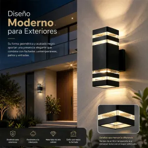 Lámpara de Pared para Exterior LED, IP65 y con Diseño de Iluminación Arriba y Abajo, E27