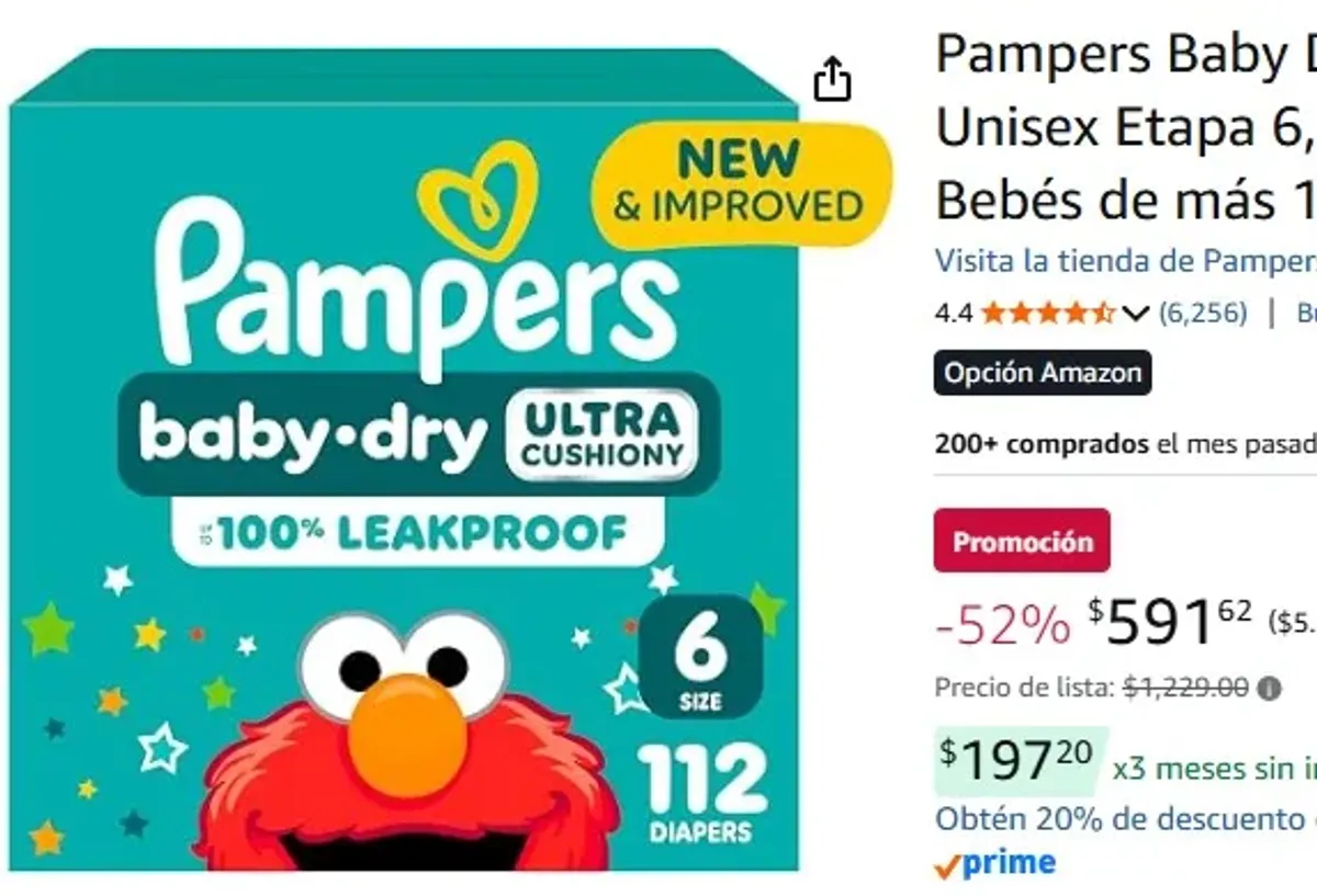 Pampers Baby Dry Pañales Desechables Unisex Etapa 6, 112 Unidades, Ideal para Bebés de más 16 Kg