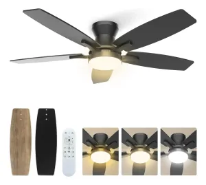 Ventilador De Techo Modernos Con Luz Y Control Remoto 42 Pulgadas, Ventilador Bajo Perfil Con 5 Aspas De Doble Acabado, Motor Dc Silencioso Y Reversible, 3CCT+6 Velocidades Para Interior/exterior