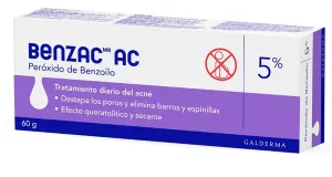 CON PLANEA Y AHORRA - Benzac AC 5% 1 pz 60g Gel para Barros y Espinillas Auxiliar en el Tratamiento del Acné Causado por la Bacteria C.Acnes Formulado con Peróxido de Benzoílo