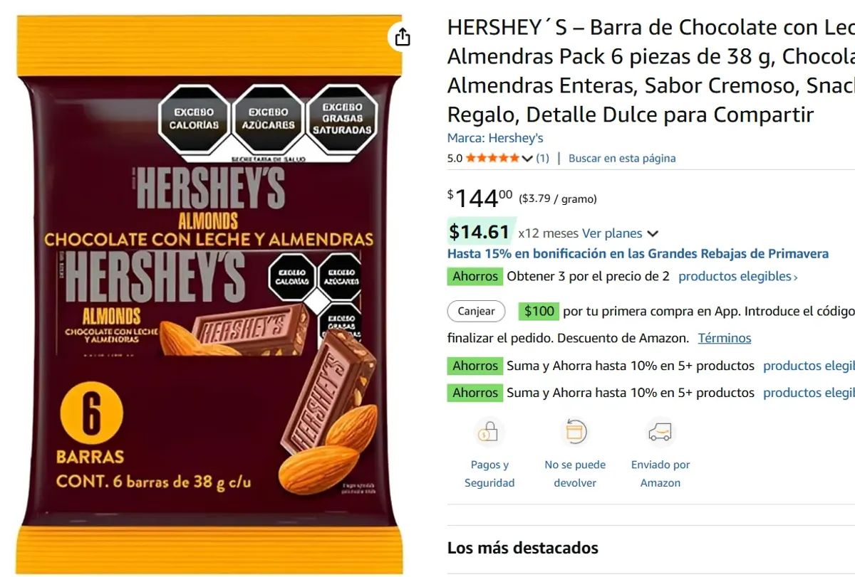 Chocolate con Leche y Almendras - 6 pack de 38 g