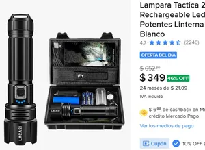 Lampara Tactica 200000lm Rechargeable Led Linterna Potentes Linterna Negro Luz Blanco
