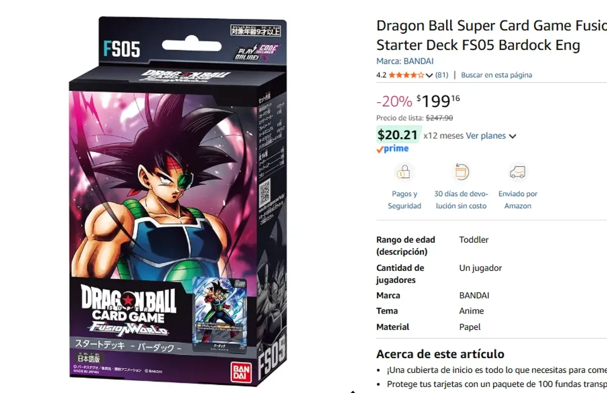 STARTER DECK DE BARDOCK DEL TCG DE DRAGON BALL