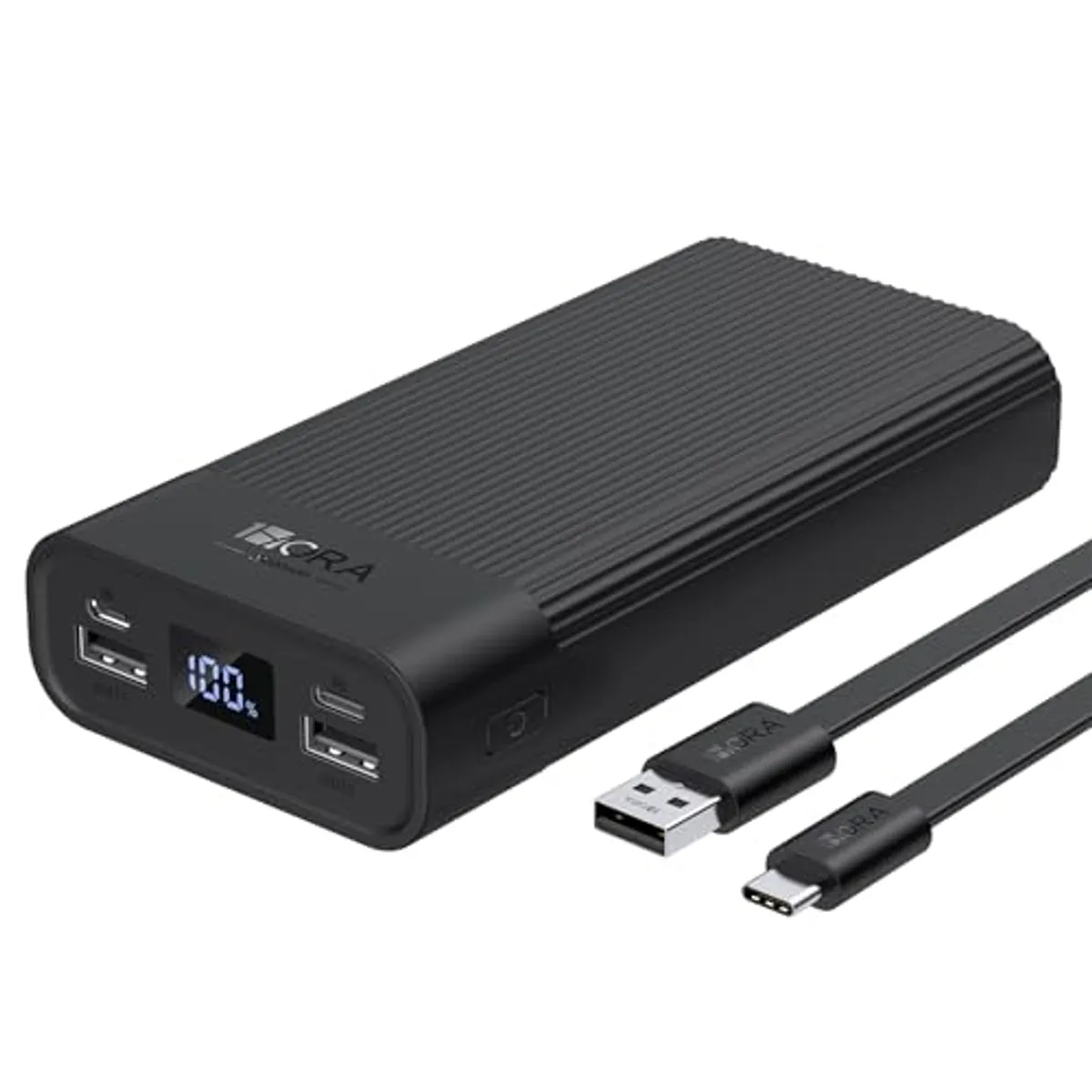 1 Hora Power Bank 20000mAh, Bateria Portatil con 30CM Cable USB C y 4 Puertos, Banco de Energía Batería Portátil Pantalla Digital, Compatible con iPhone 17 16 15 iPad Samsung Xiaomi
