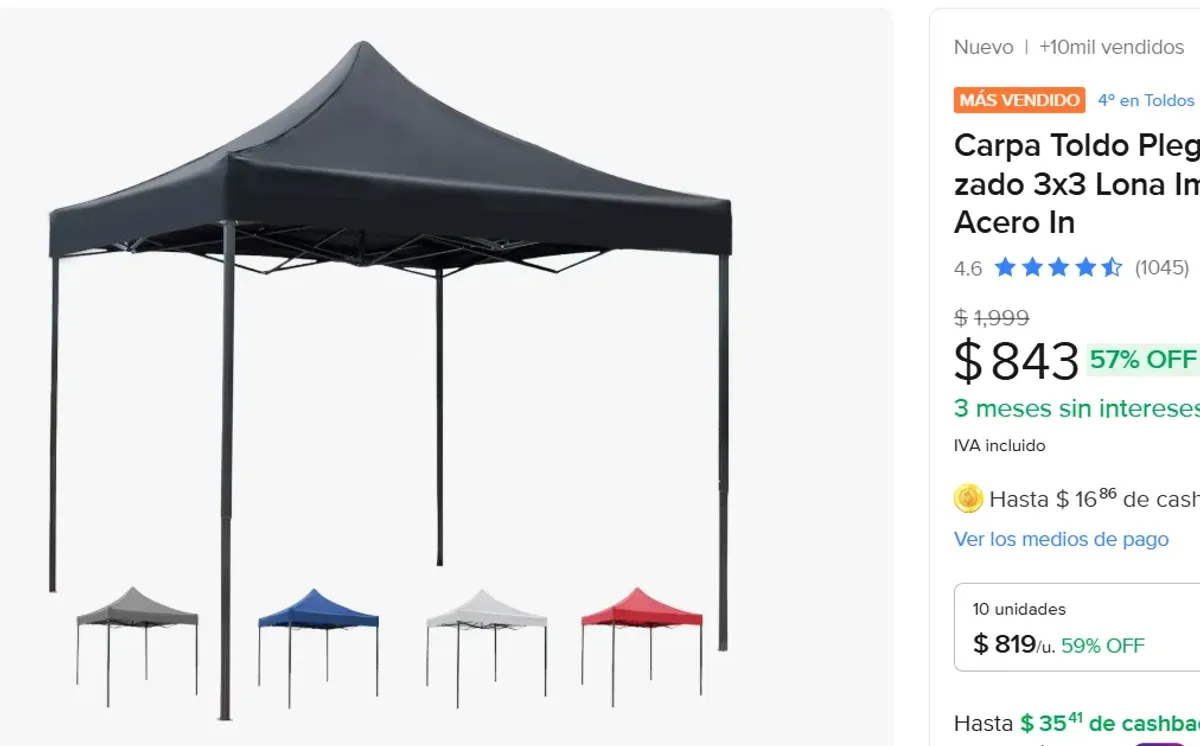 Carpa Toldo Plegable Reforzado 3x3 