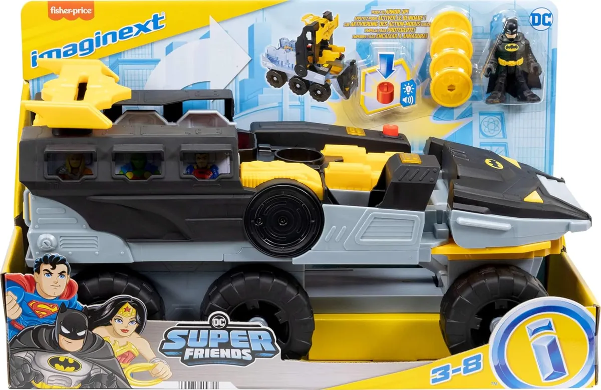 Fisher-Price Imaginext DC Super Friends Batman - Tanque Transformador de murciélago con Luces Sonidos y Figura para Juegos de simulación de niños a Partir de 3 años